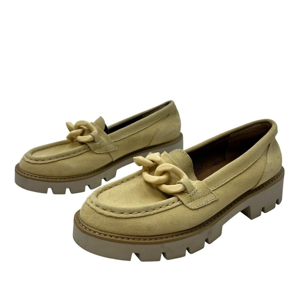 White Mountain Goodie Loafers Yellow Suede Chain Accent Size 6.5